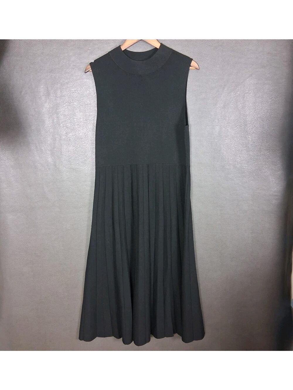 Ann Taylor Dress Womens XL Mock Neck Pleated Knit Sleeveless Black Fall Office